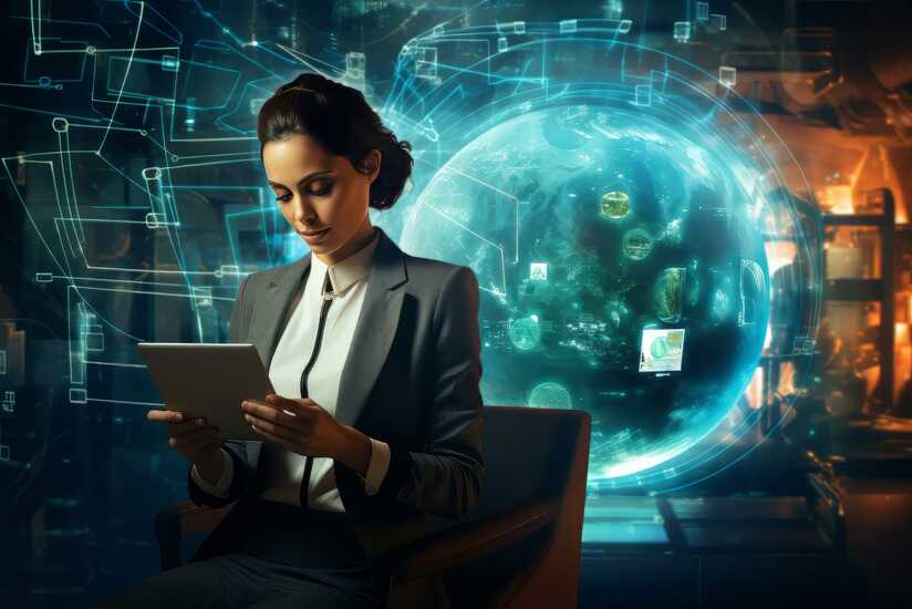 image of a woman looking at a laptop